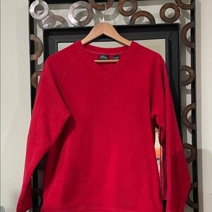 NY Jeans Women’s Fleece V-Neck Sweater in Vibrant Red